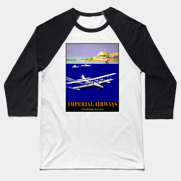 Imperial Airways : Vintage Seaplane Travel Print Baseball T-Shirt by posterbobs